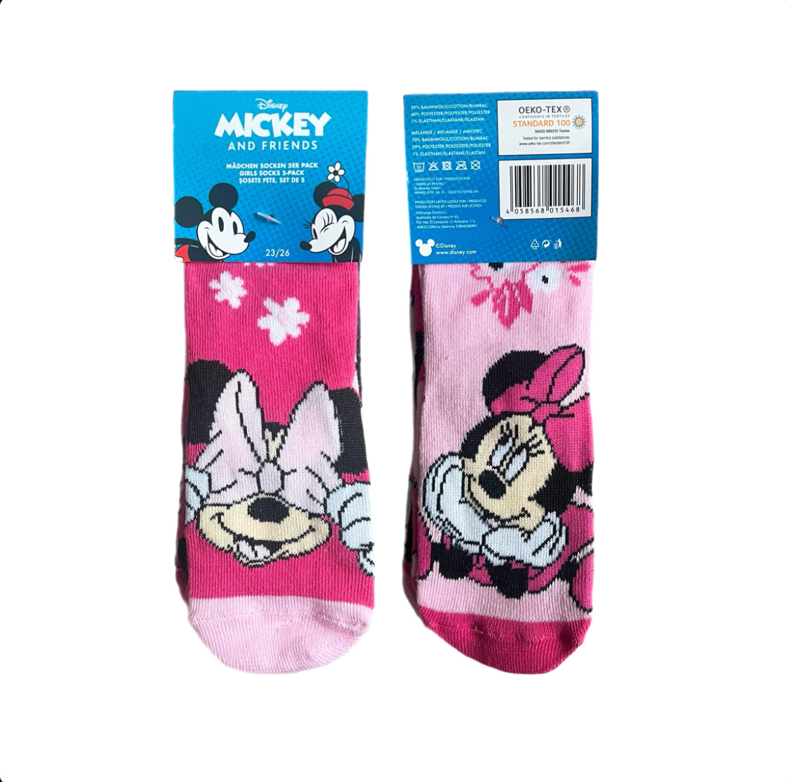 Mädchen Socken 5er Pack Minnie Maus Pink Blumen