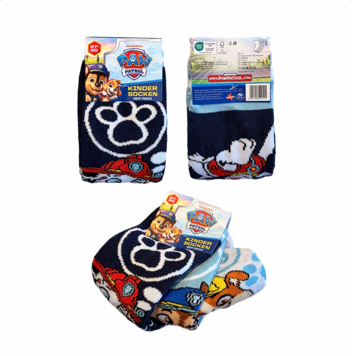 Kinder Socken Paw Patrol 3er Pack Chase Marshall Rubble