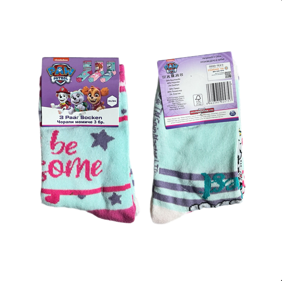Mädchen Socken 3er Pack Paw Patrol Türkis