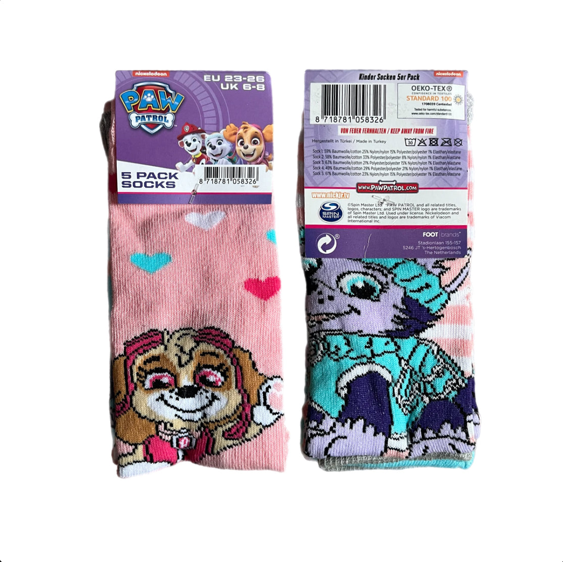 Mädchen Socken 5er Pack Paw Patrol Herzen